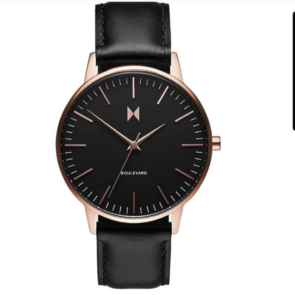 MVMT Black Leather Watch Strap
